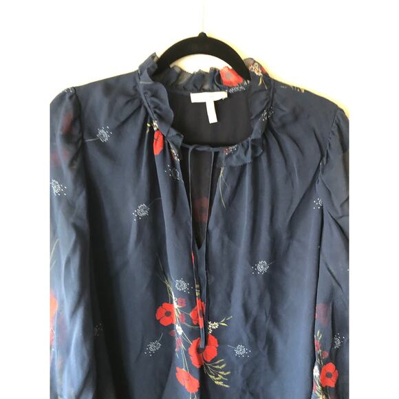 NWOT Joie Navy Silk Popover with Red Flowers - Picture 5 of 11